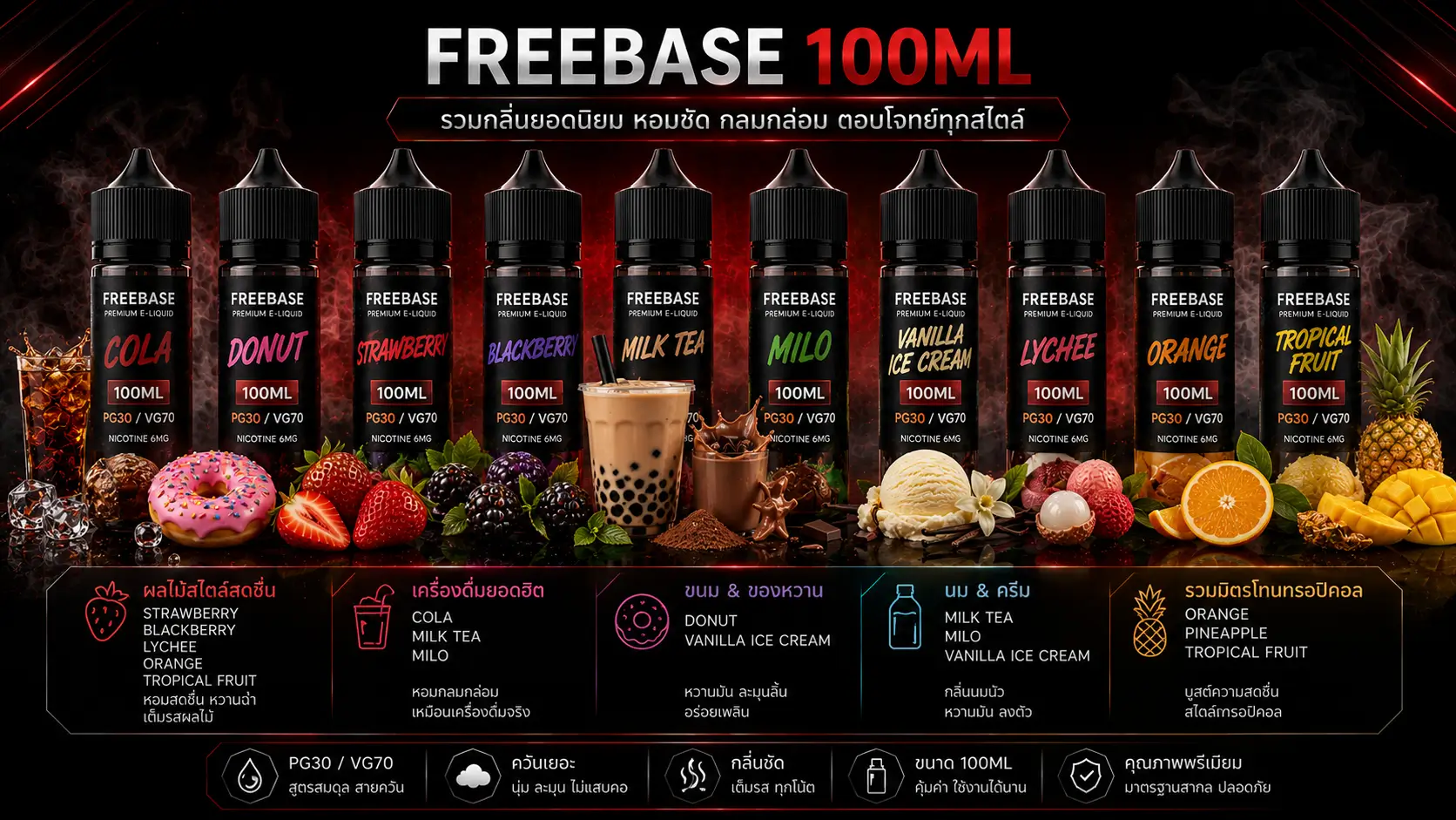Freebase 100ml กลิ่นผลไม้ เครื่องดื่ม ขนม และนม