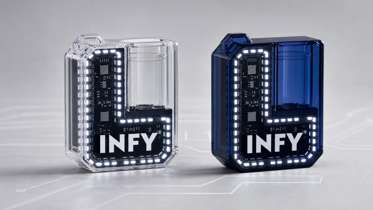 ตัวเครื่องพอต INFY แบบโปร่งใสและสีน้ำเงิน